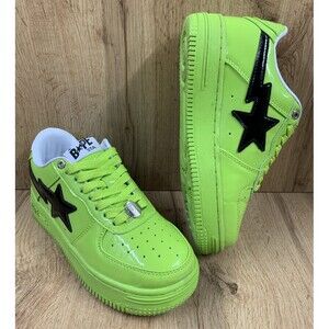 A Bathing Ape BAPE Bapesta Low Top Neon Green Patent Leather Size 5 No Insoles